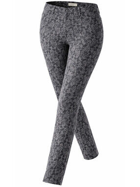 CJ by Cookie Johnson Joy Legging Jeans Sz 31 Gray Denim Black Lace Floral Print